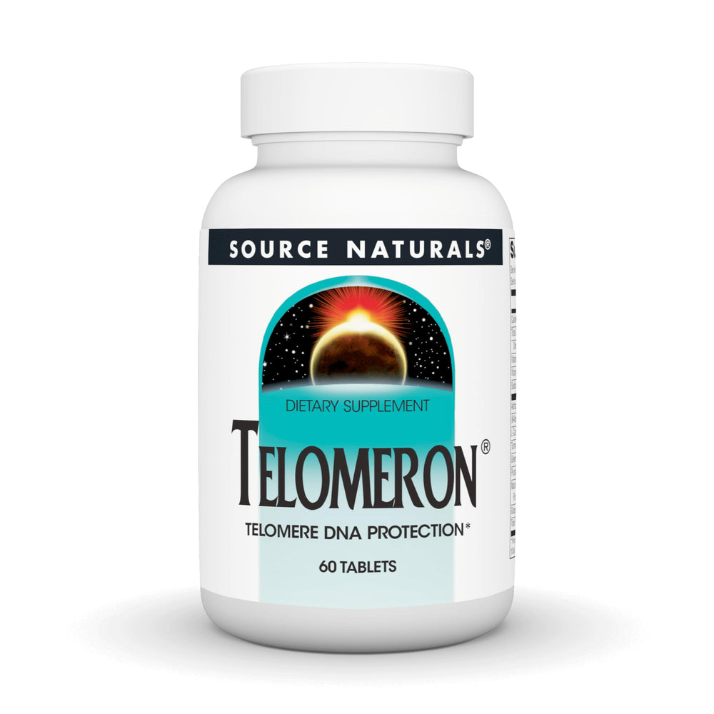 Source Naturals Telomeron bottle front highlighting quality telomere support.