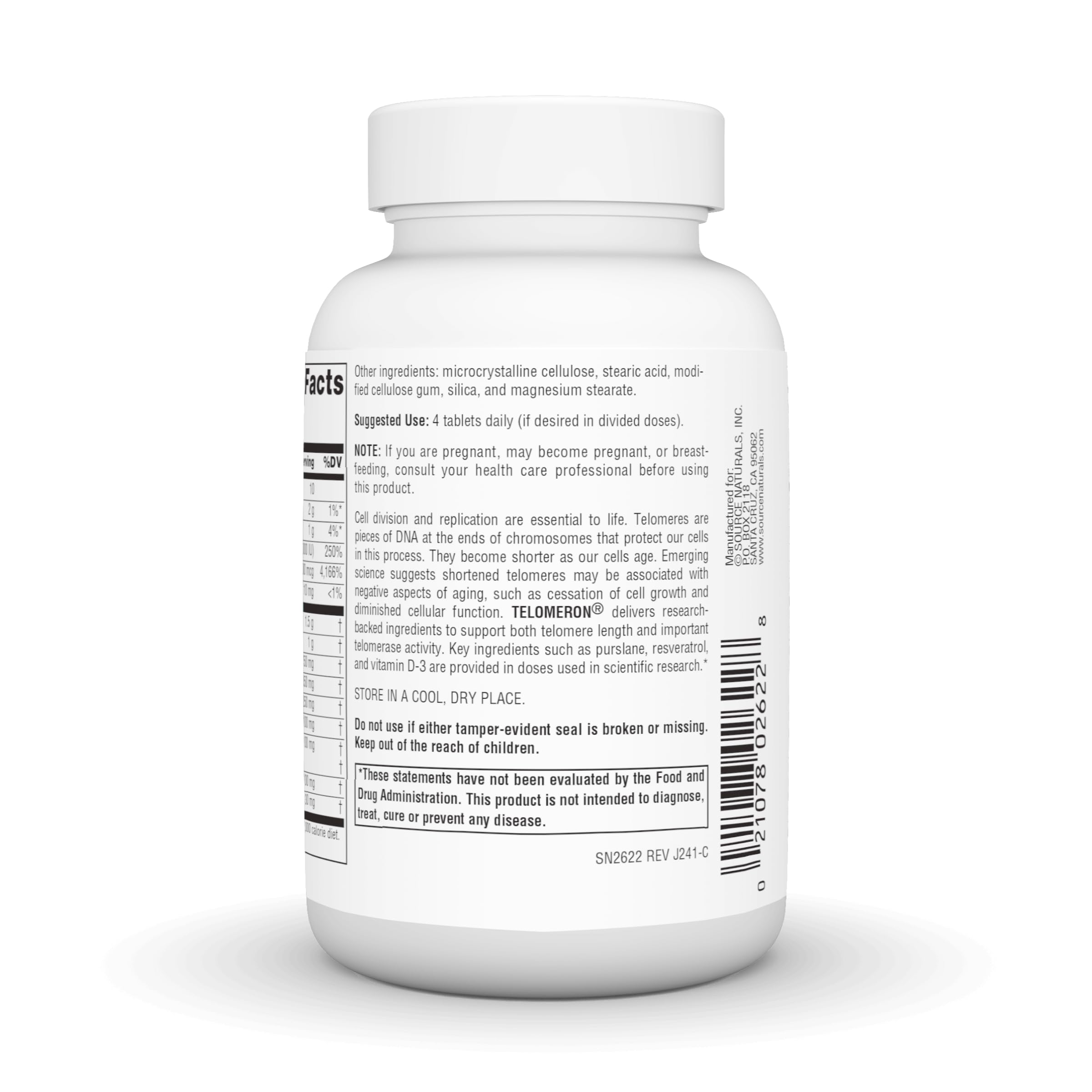 Telomeron label scene with USA manufacturing and cGMP compliance.