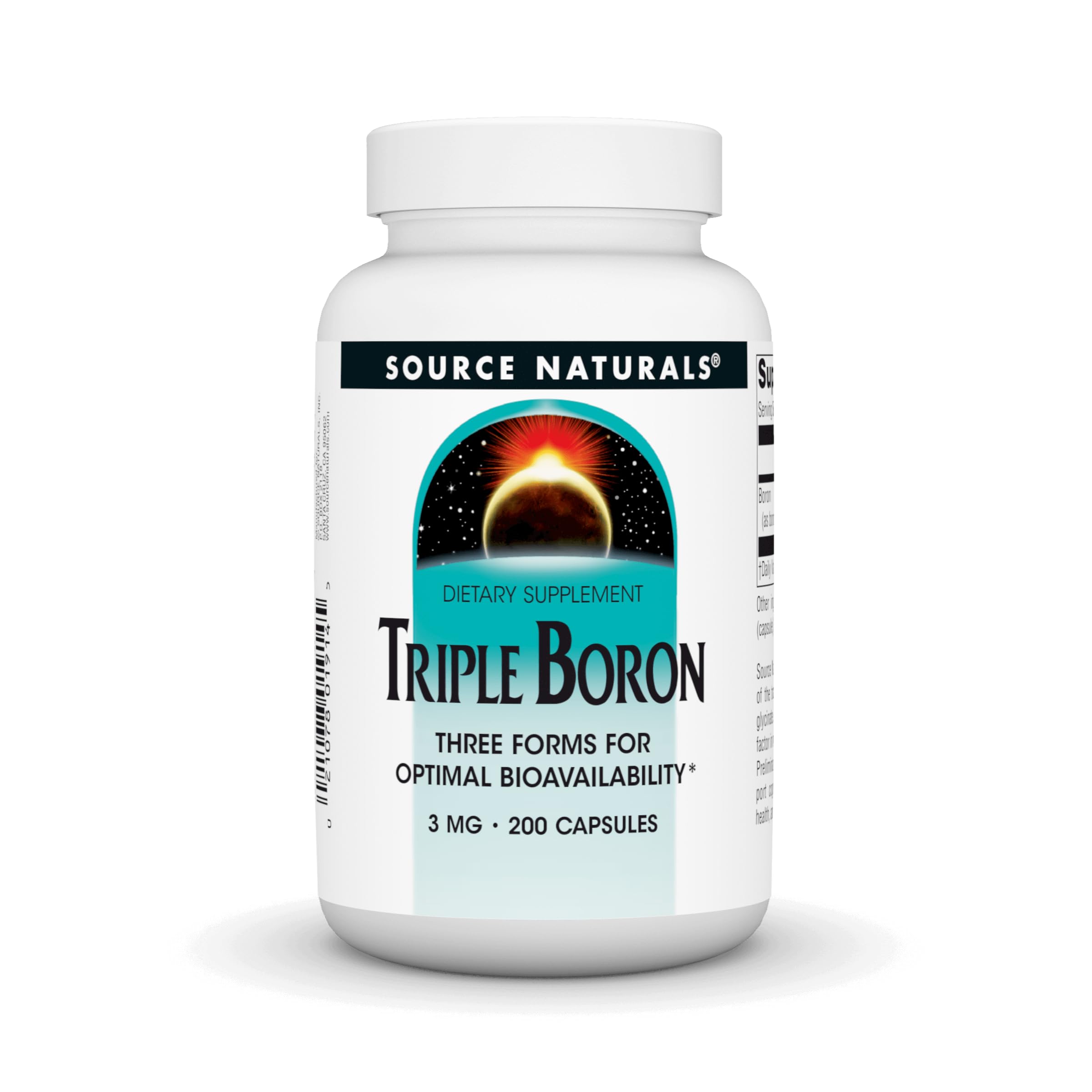 Source Naturals Triple Boron capsules show three boron forms for mineral support.