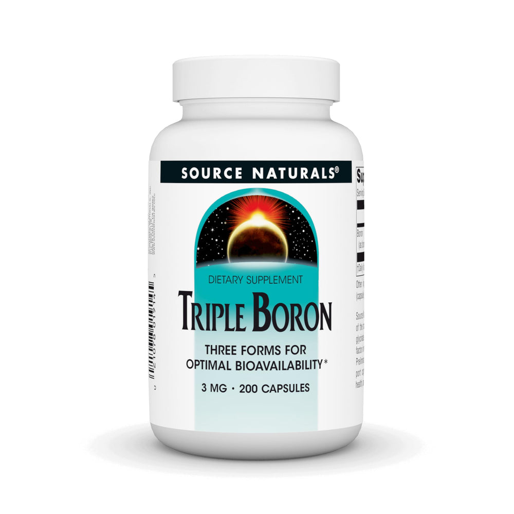 Source Naturals Triple Boron capsules show three boron forms for mineral support.