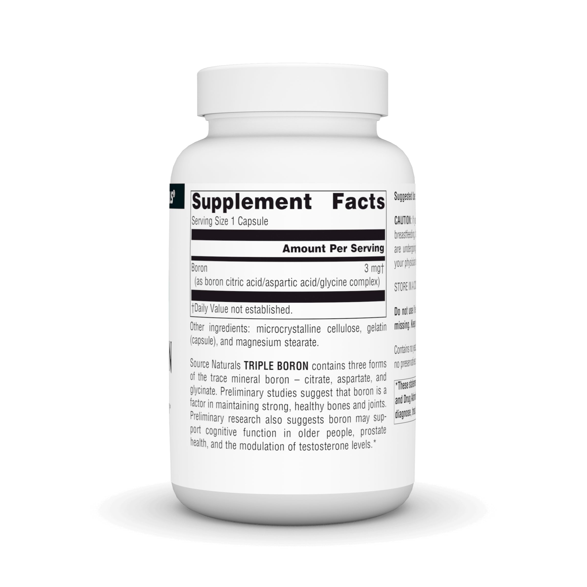 Source Naturals Triple Boron capsule close-up highlights three boron forms.