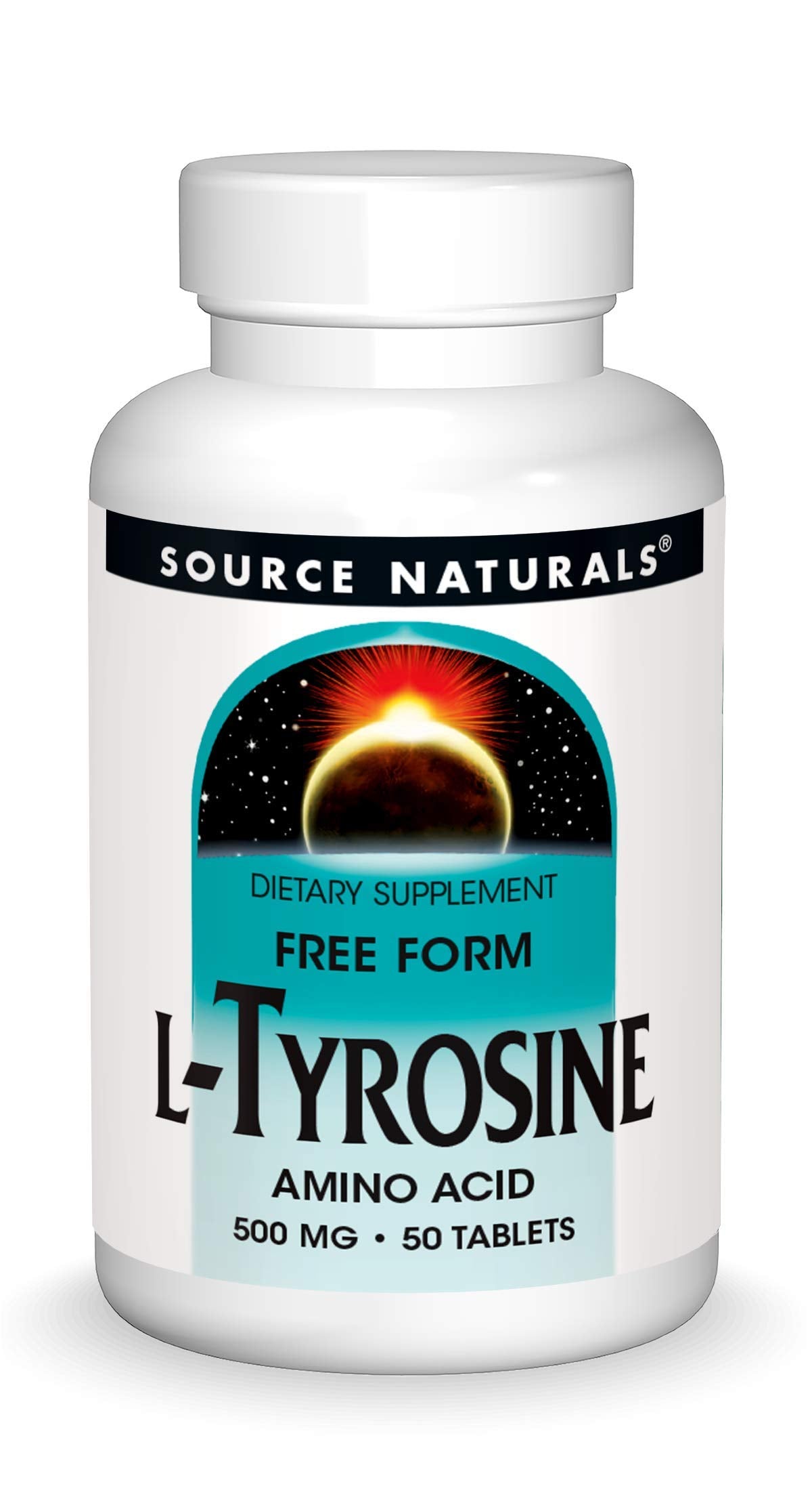 Source Naturals L-Tyrosine bottle label close-up highlighting quality.