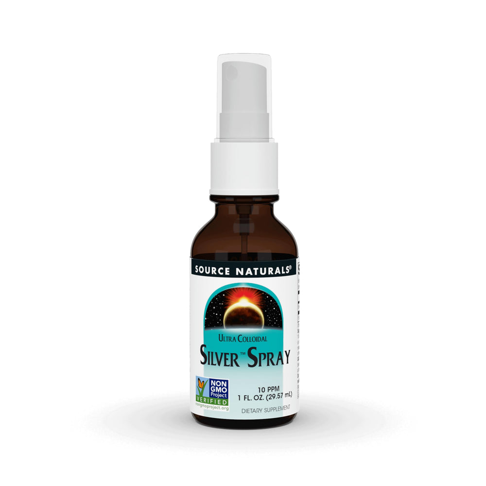 Source Naturals Ultra Colloidal Silver Spray bottle close-up for daily wellness.