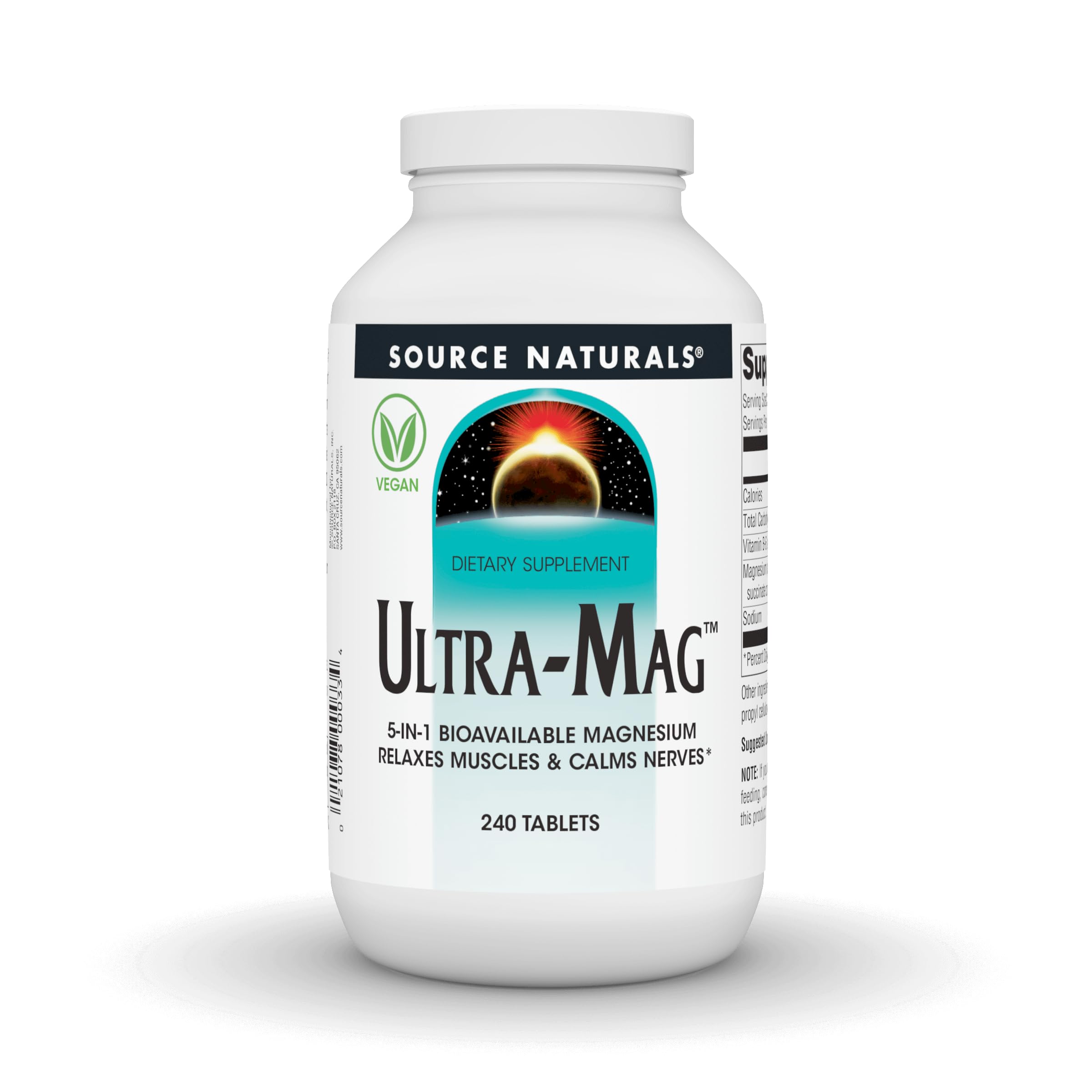 Source Naturals Ultra-Mag bottle pour shows daily magnesium support.