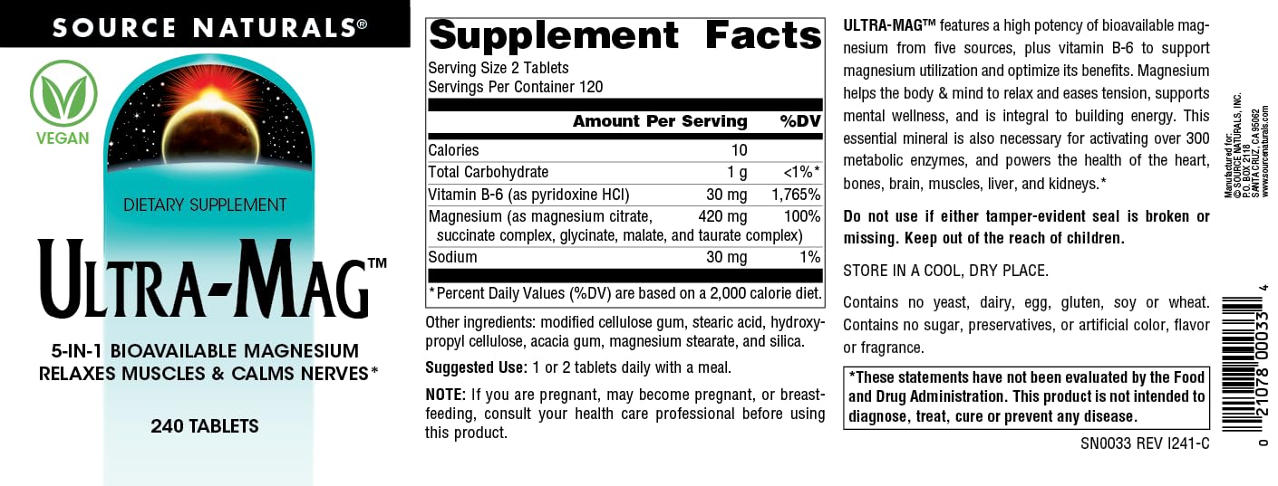 Source Naturals Ultra-Mag made in USA label signals quality.