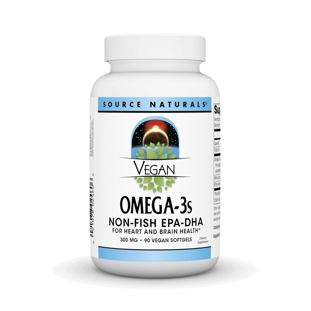 Source Naturals Vegan Omega-3s bottle highlighting plant-based EPA-DHA for daily wellness.