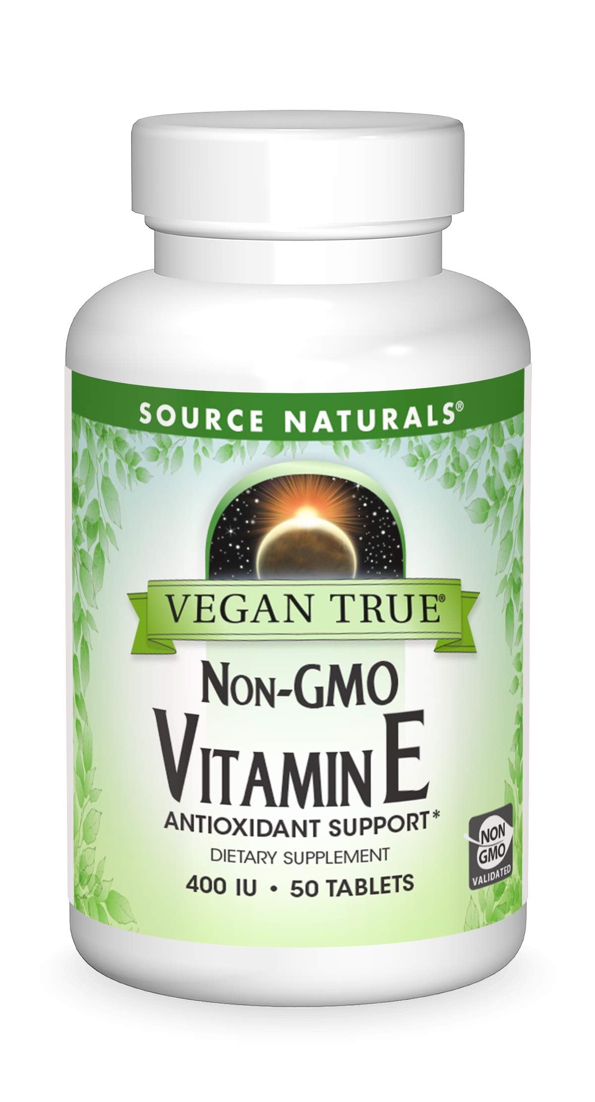 Source Naturals Vegan True Vitamin E bottle shown for antioxidant support