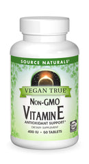 Source Naturals Vegan True Vitamin E bottle shown for antioxidant support