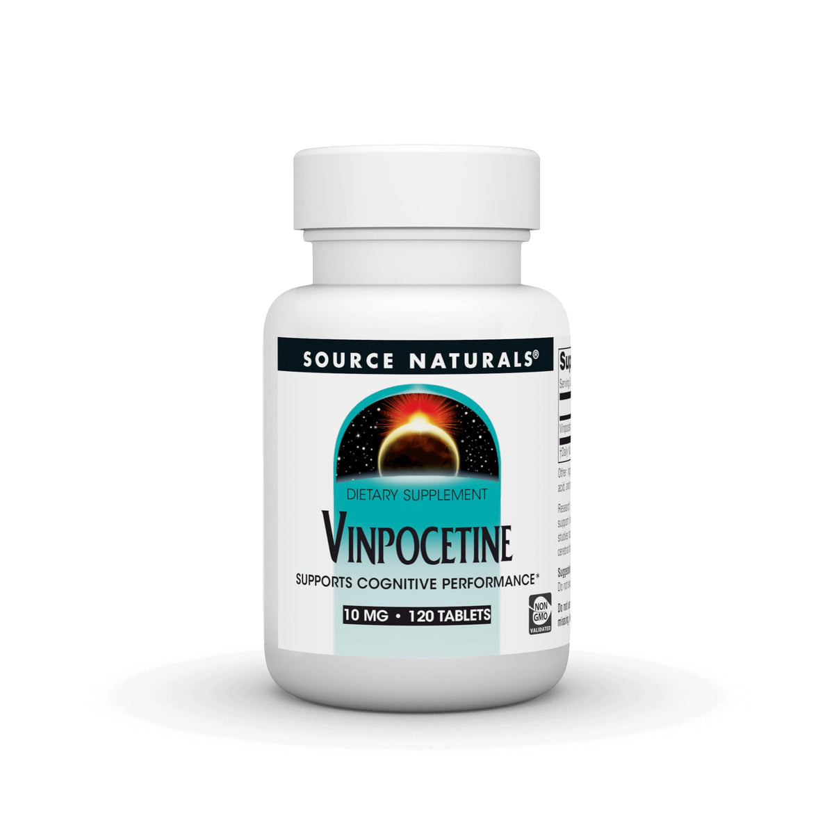 Source Naturals Vinpocetine 10 mg tablets bottle supports cognitive performance.