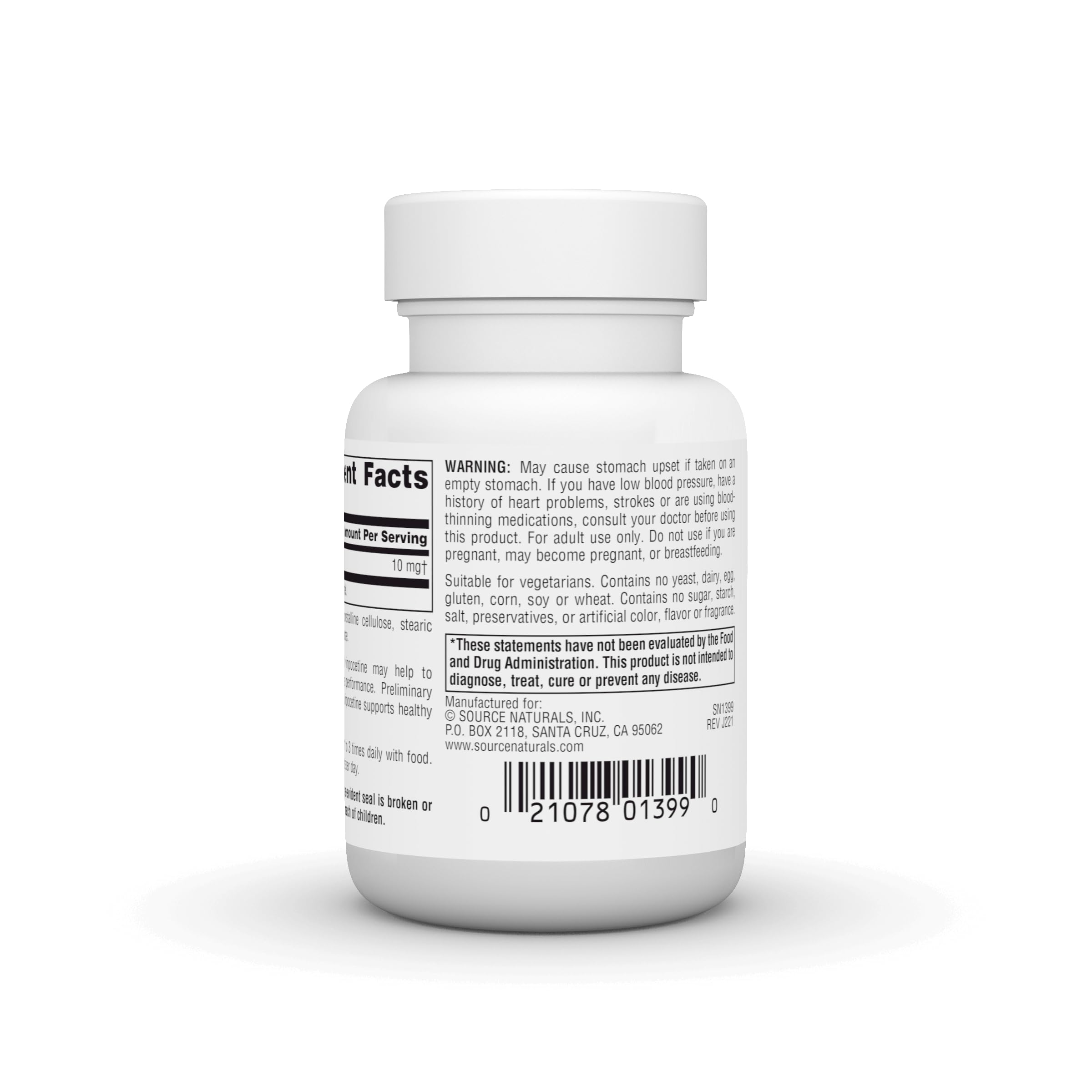 Source Naturals Vinpocetine 10 mg tablets dosage guidance for daily use.