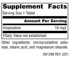 Source Naturals Vinpocetine 10 mg tablets close-up showing tablet texture.