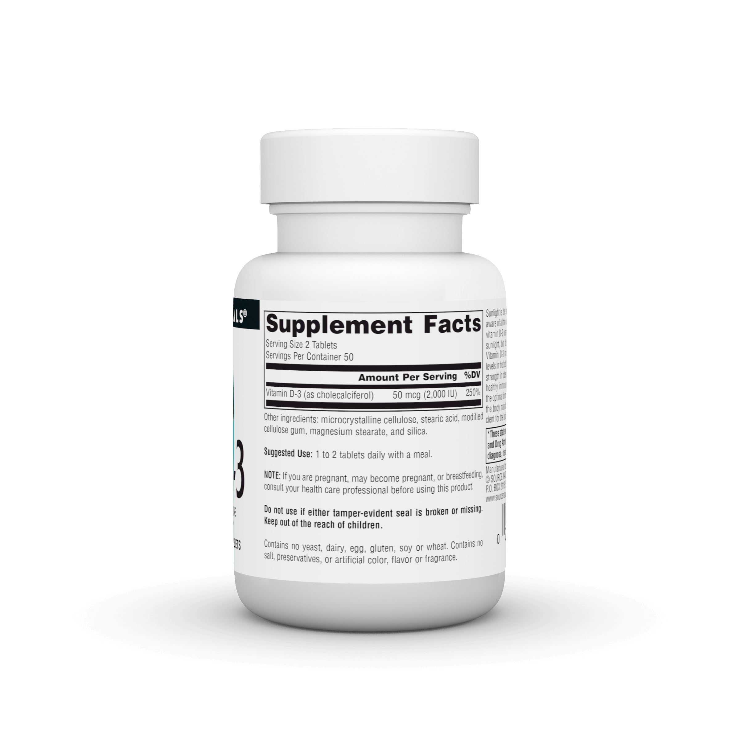 Source Naturals Vitamin D-3 1000 IU capsule detail showing compact supplement form.
