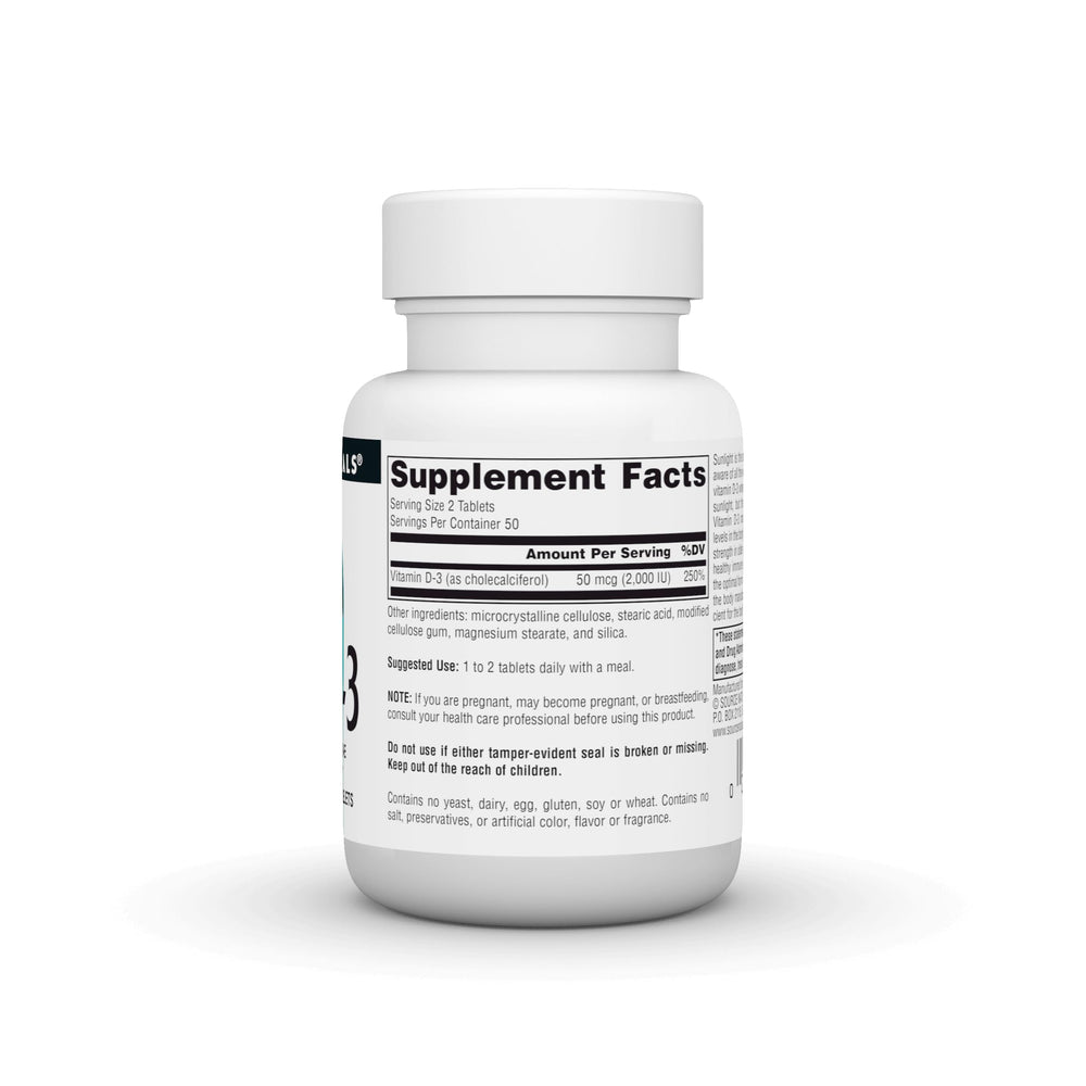 Source Naturals Vitamin D-3 1000 IU capsule detail showing compact supplement form.