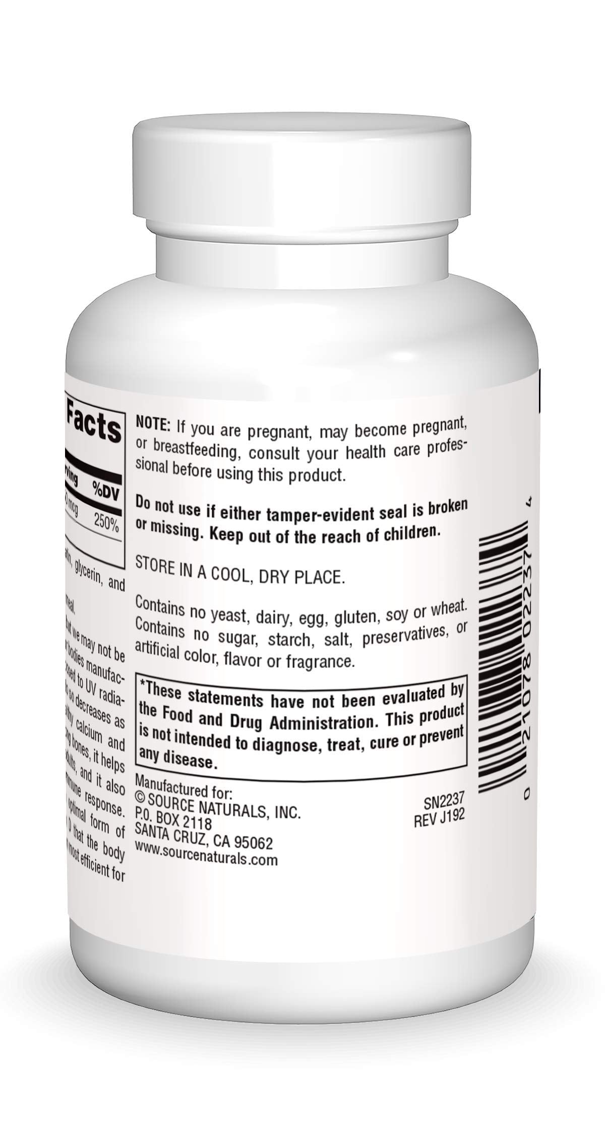 Closeup of Source Naturals Vitamin D-3 softgels demonstrating easy daily intake.
