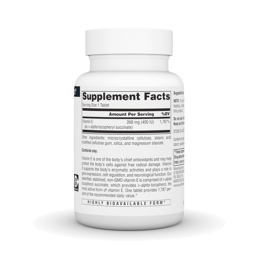 Source Naturals Vitamin E bottle front view with logo and dosage