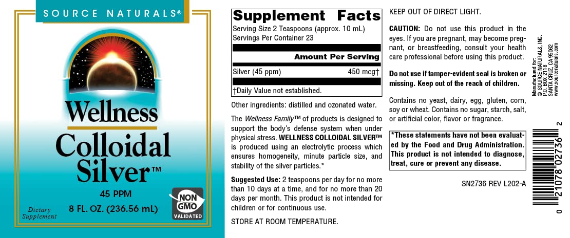 Source Naturals Wellness Colloidal Silver bottle with pour spout for easy dosing