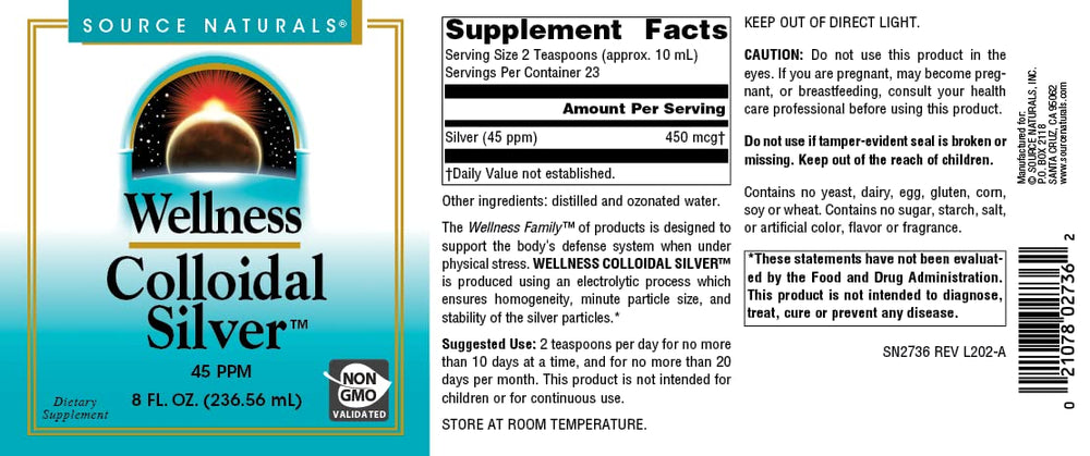 Source Naturals Wellness Colloidal Silver bottle with pour spout for easy dosing