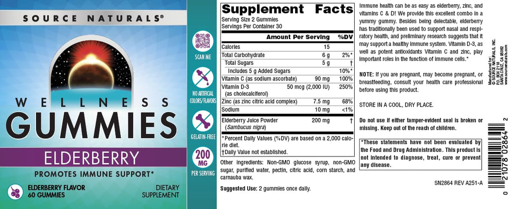 Vitamin D inclusion noted on the Source Naturals Elderberry Gummies label