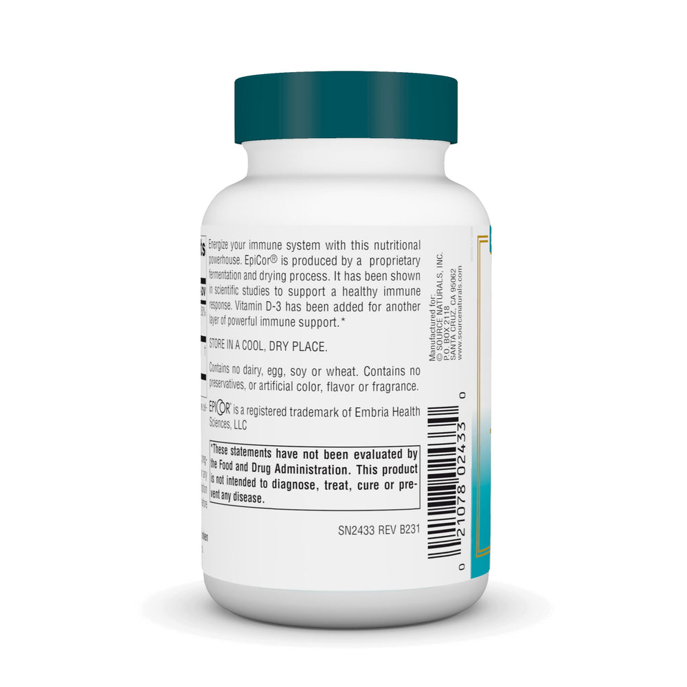 Source Naturals Wellness EpiCor label detail showing dietary-friendly features.
