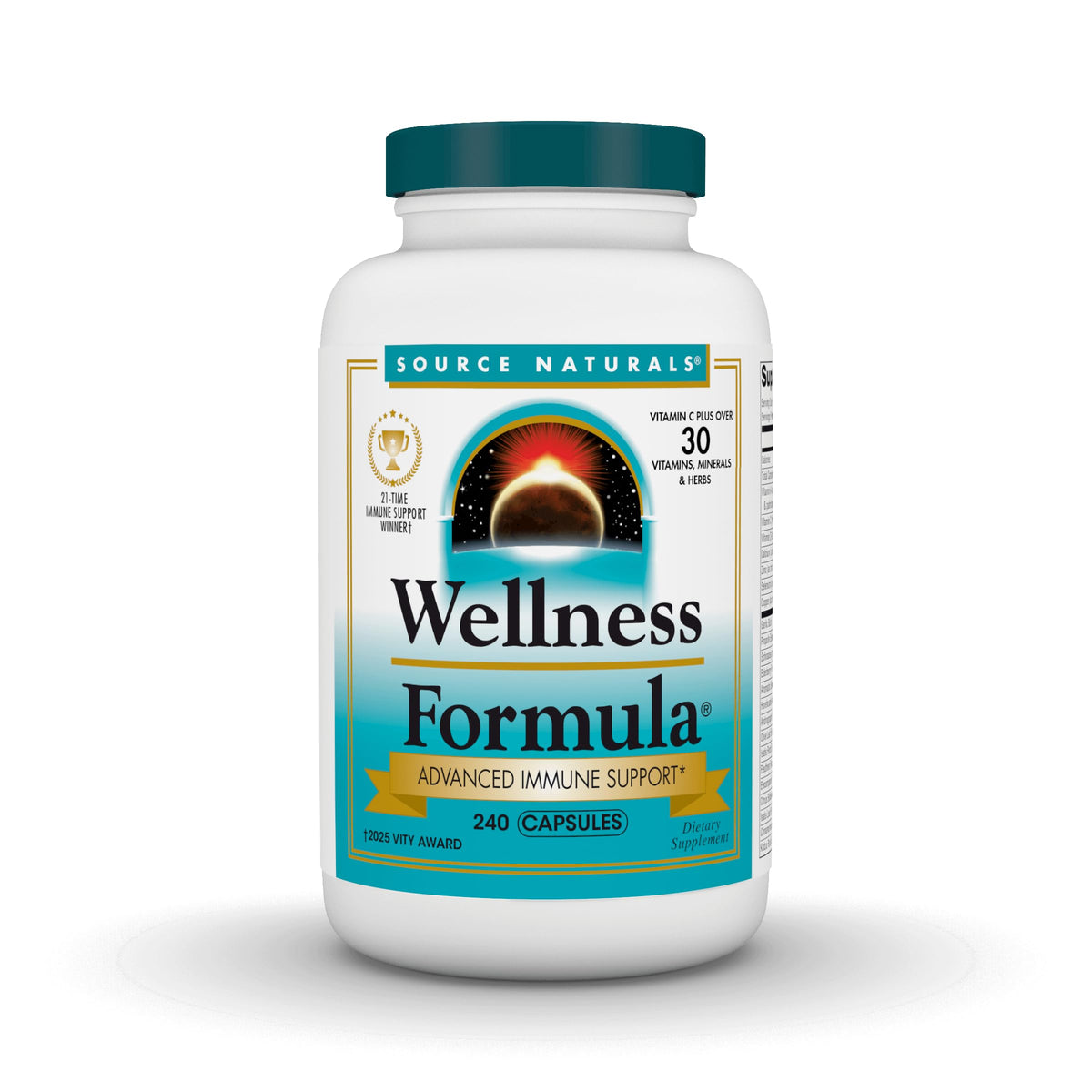 Source Naturals Wellness Formula bottle pouring for daily immune support