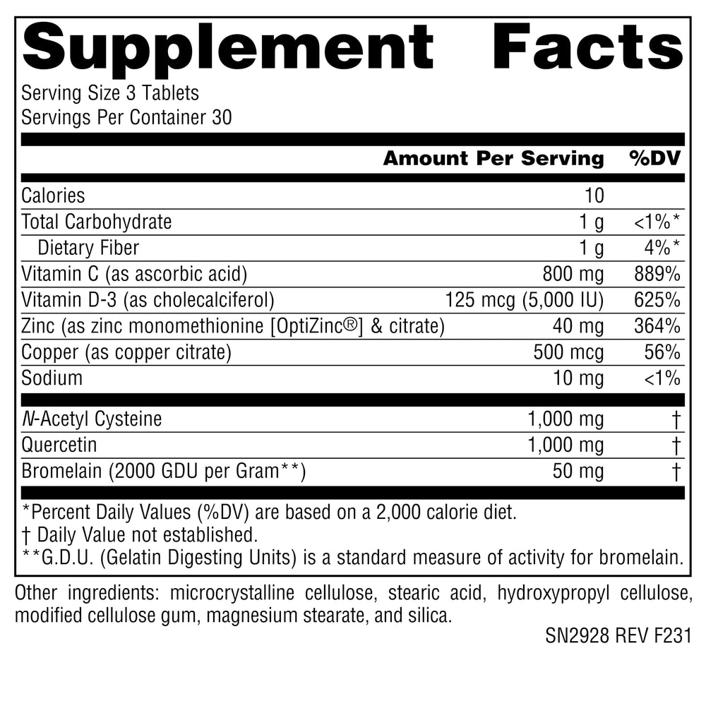 Source Naturals Wellness N-A-Cetin Immune Protocol dosage chart image showing three-tablet daily use.