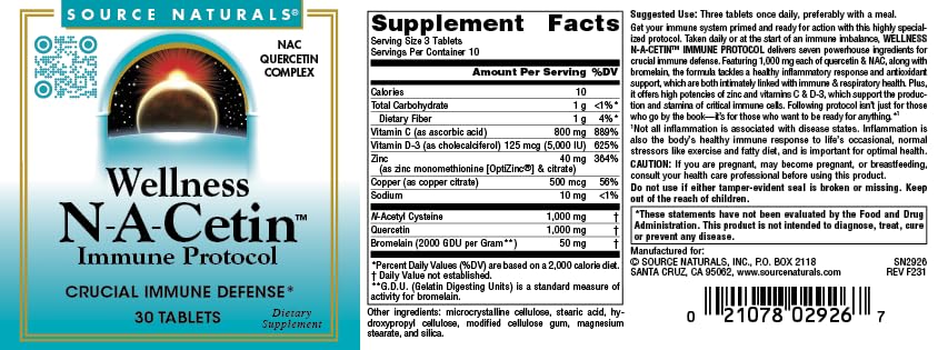 Source Naturals Wellness N-A-Cetin Immune Protocol dosage guide display