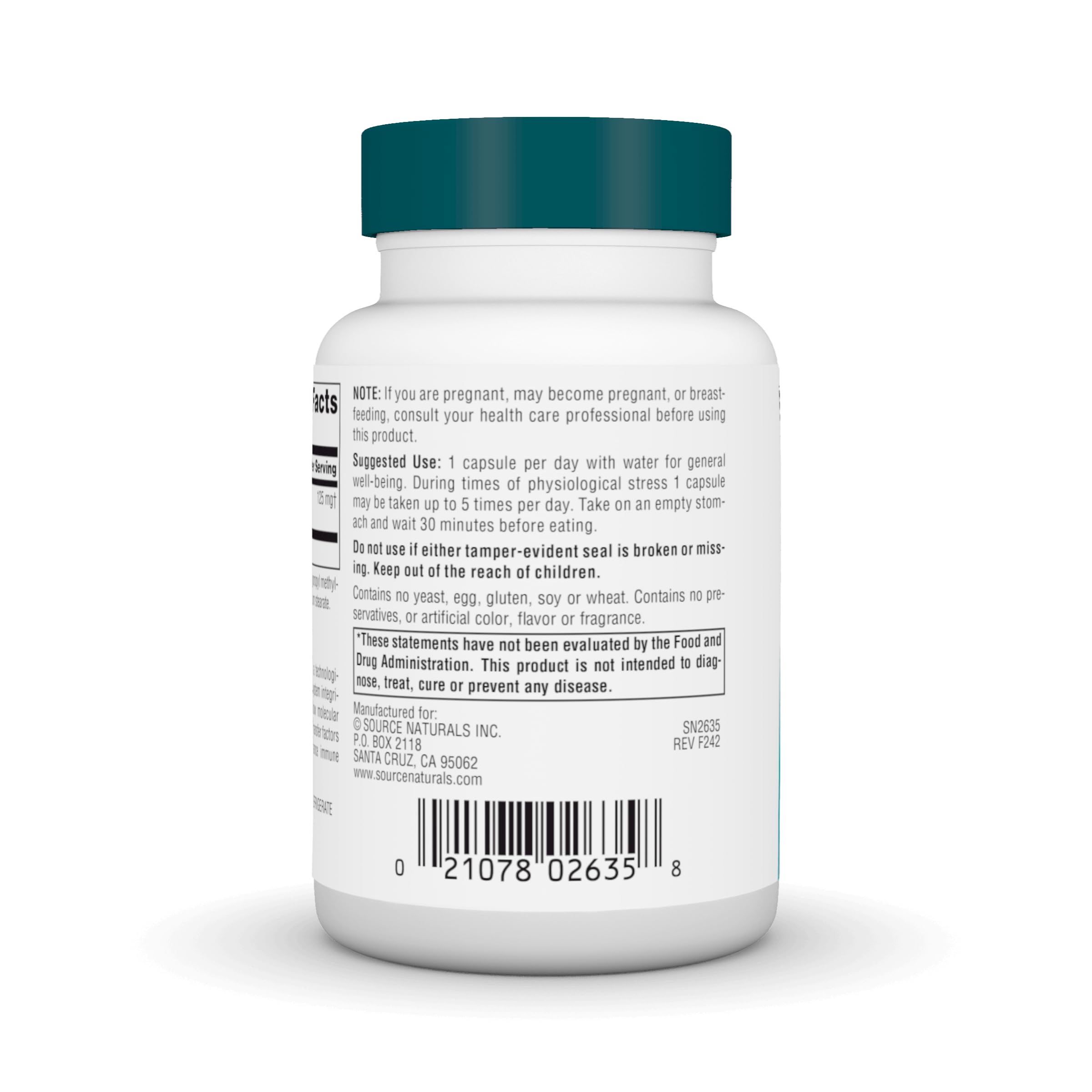 Source Naturals Wellness Transfer Factor label highlighting USA manufacturing quality