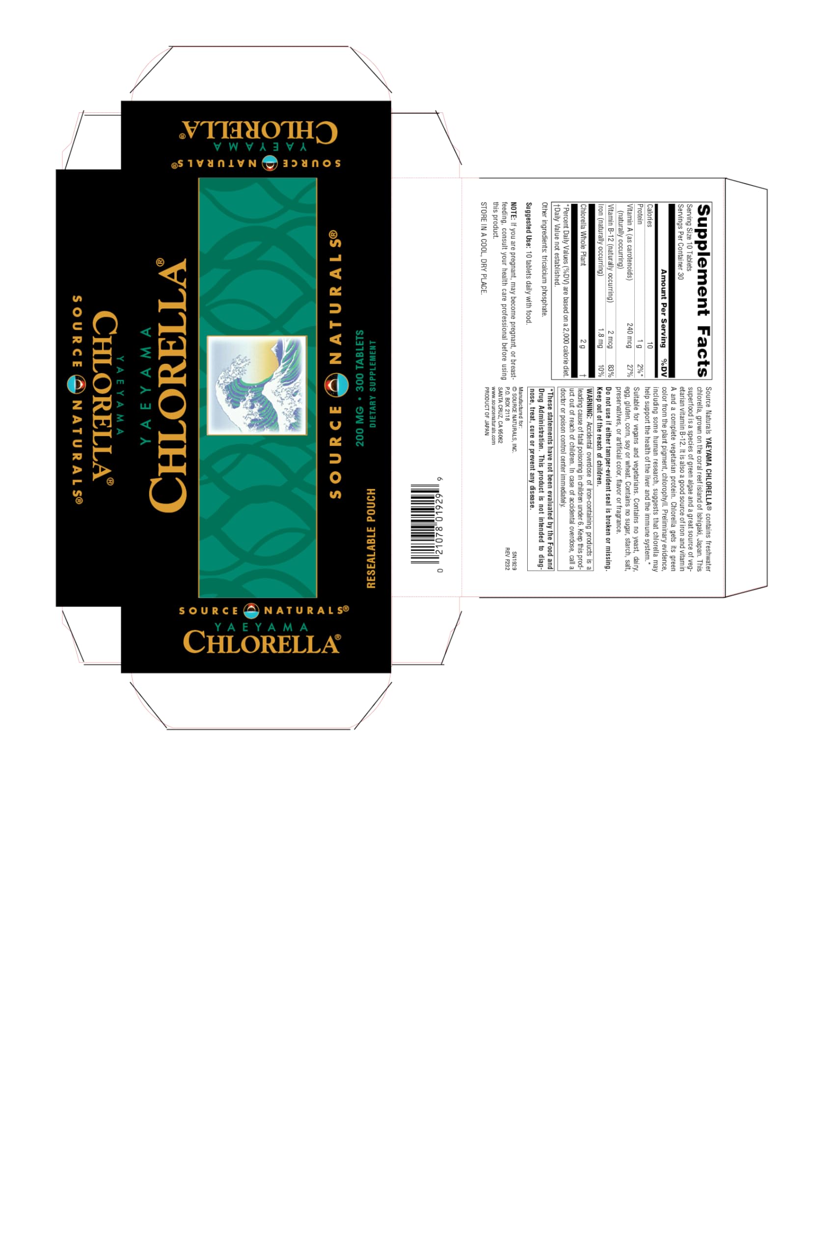 Source Naturals Yaeyama Chlorella bottle cap seal emphasizes freshness.