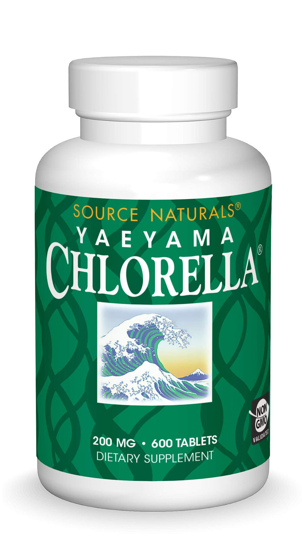 Source Naturals Yaeyama Chlorella bottle, a plant-based daily supplement for vitality.