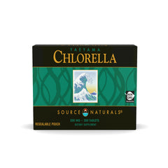 Source Naturals Yaeyama Chlorella box front highlights vegetarian B12 source.