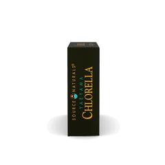 Yaeyama Chlorella box label close-up shows vegan-friendly formula.