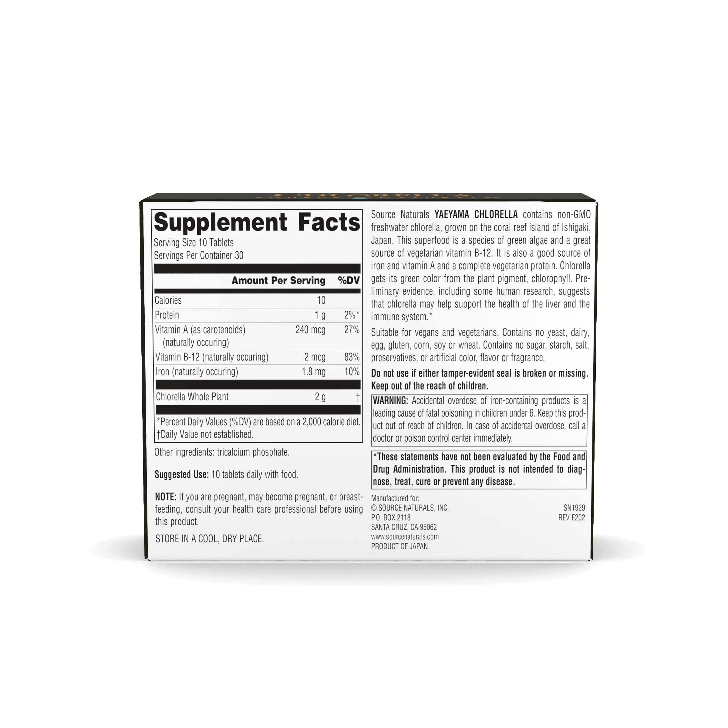 Source Naturals Yaeyama Chlorella capsules in a row for easy daily intake.