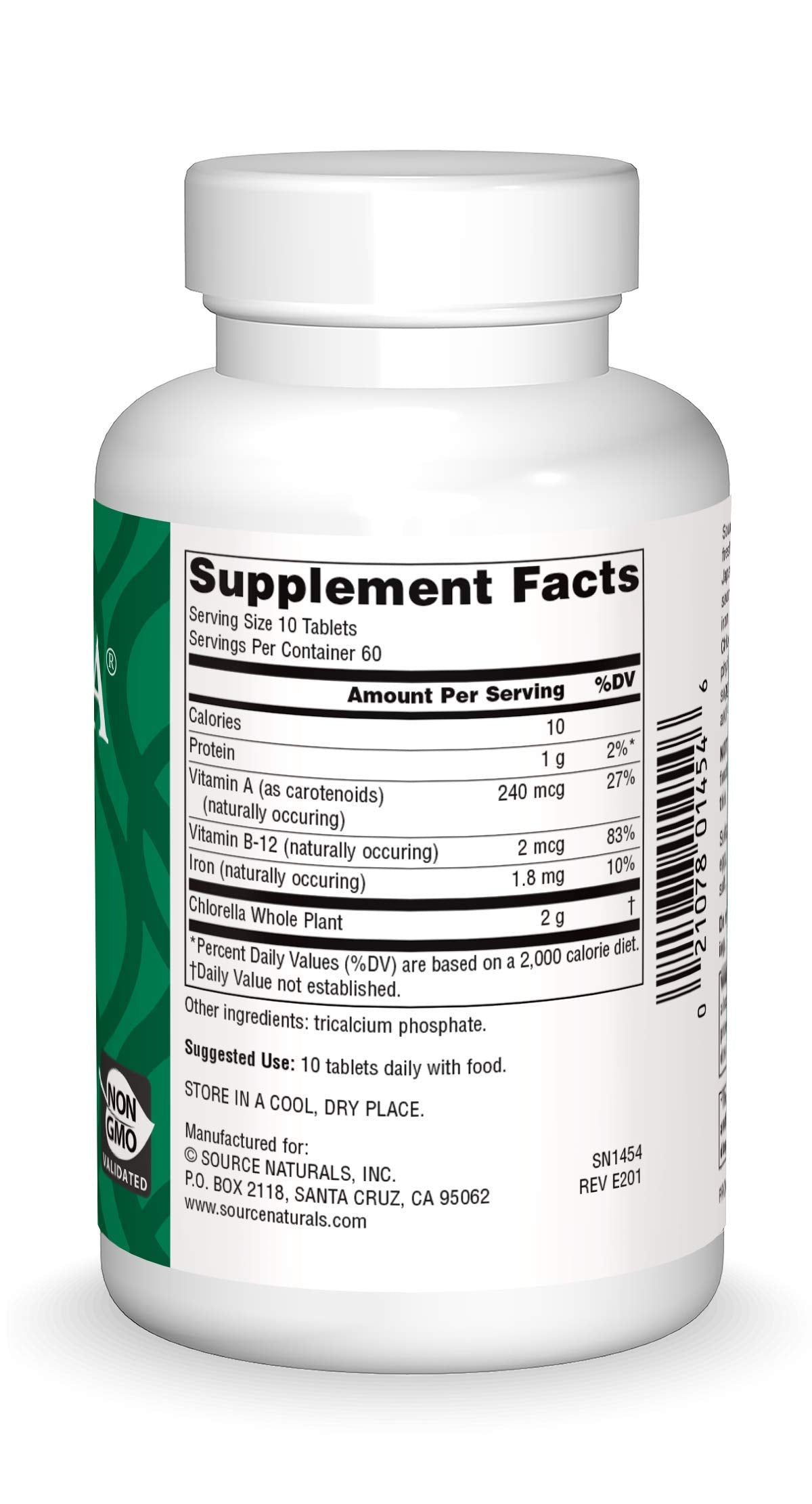 Source Naturals Yaeyama Chlorella tablets closeup for easy daily dosing.