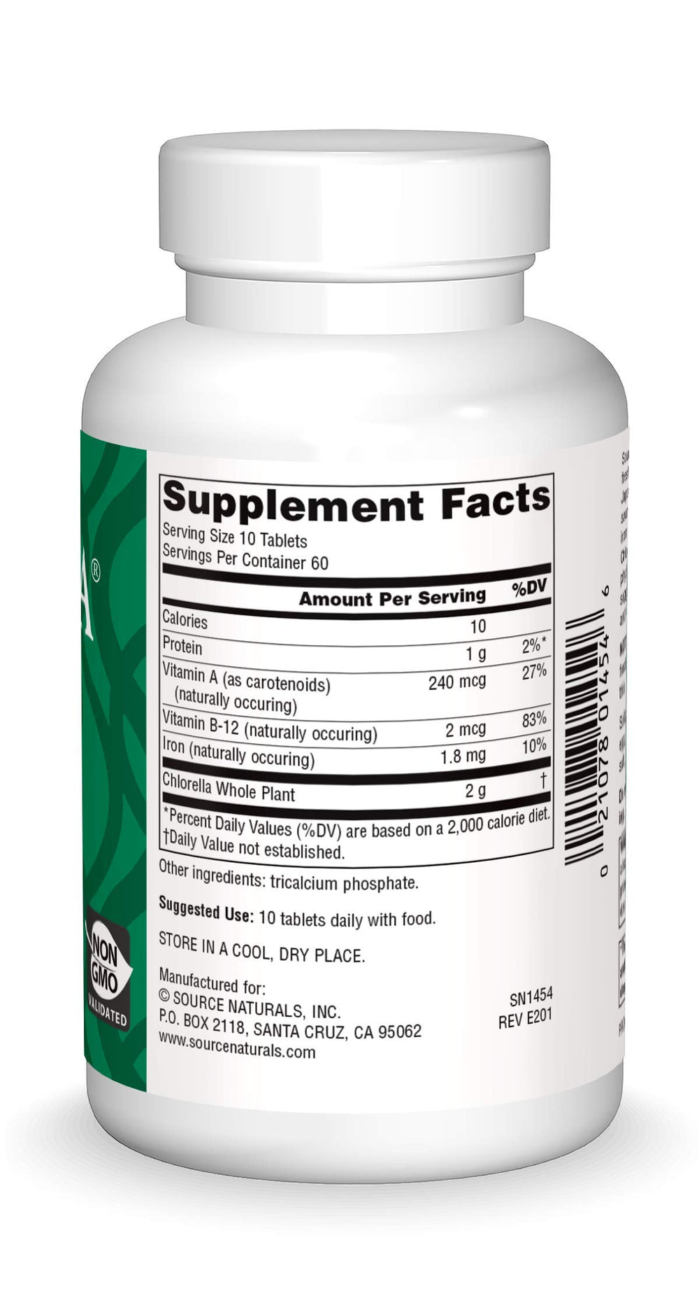 Source Naturals Yaeyama Chlorella tablets closeup for easy daily dosing.