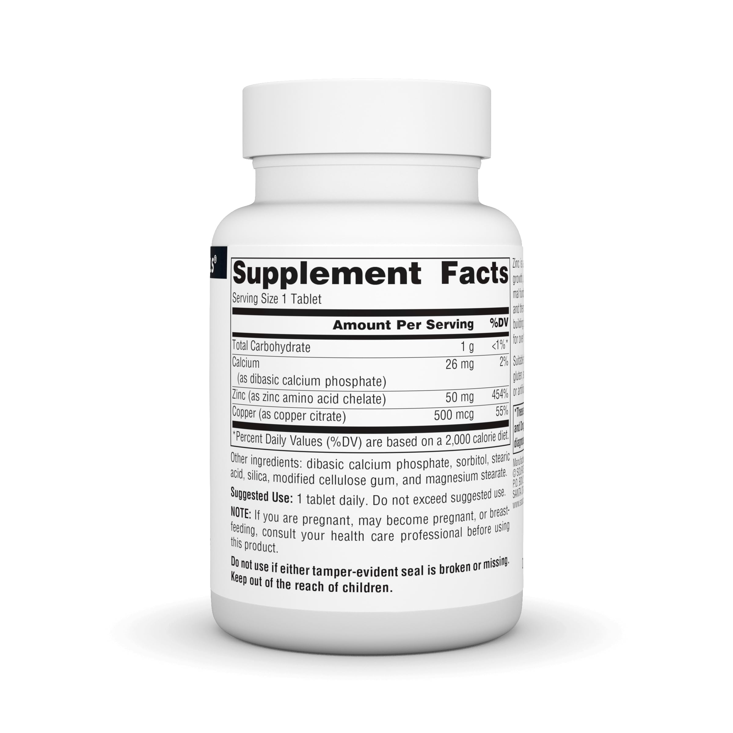 Source Naturals Zinc Amino Acid Chelate tablets shown for easy once-daily dosing.