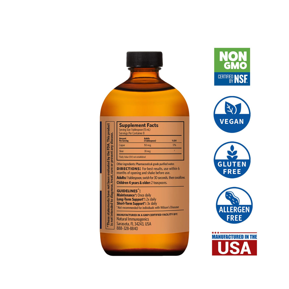 Sovereign Copper Hydrosol glass bottle sits on a clean kitchen surface.