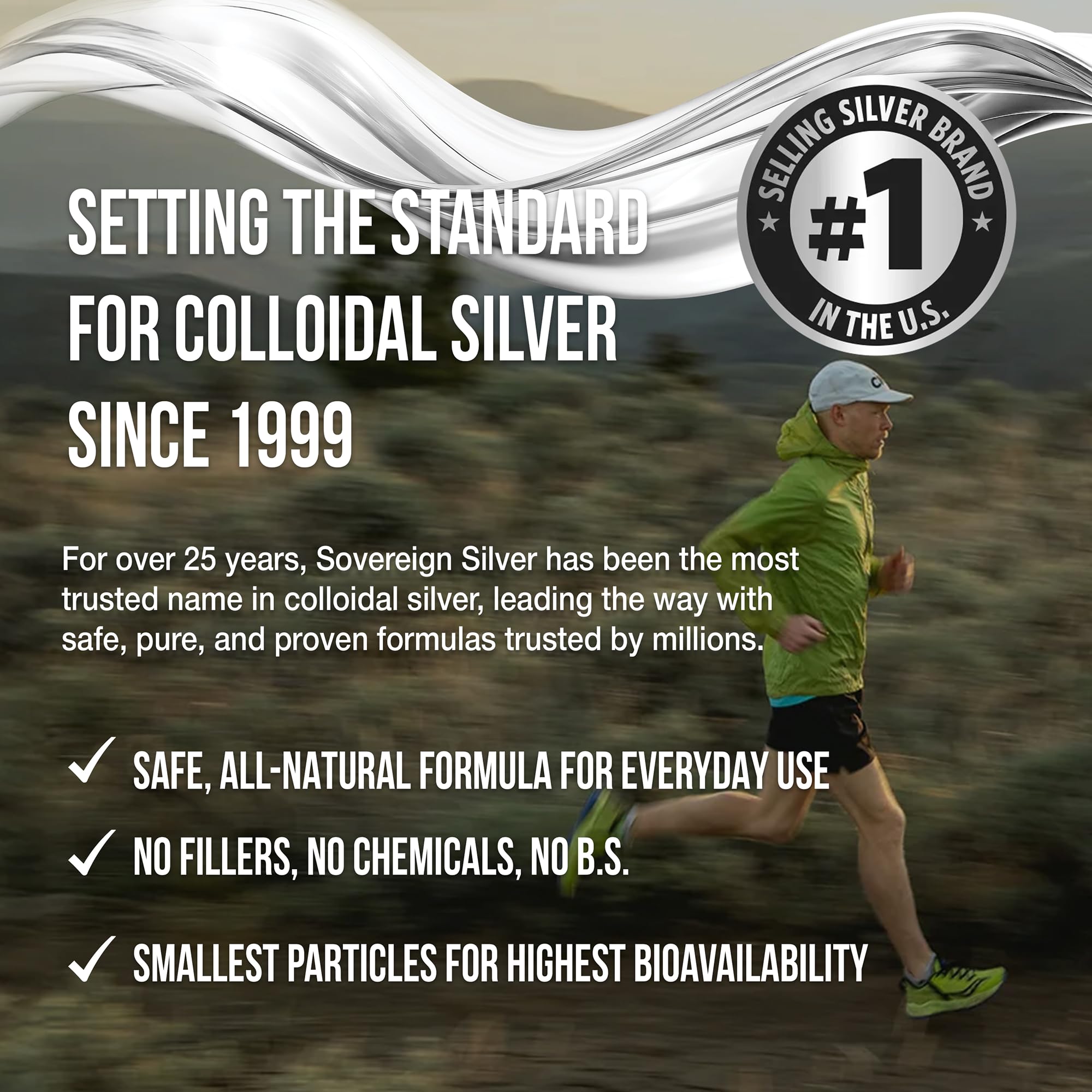 Sovereign Silver brand label showing tradition meets modern science for wellness.