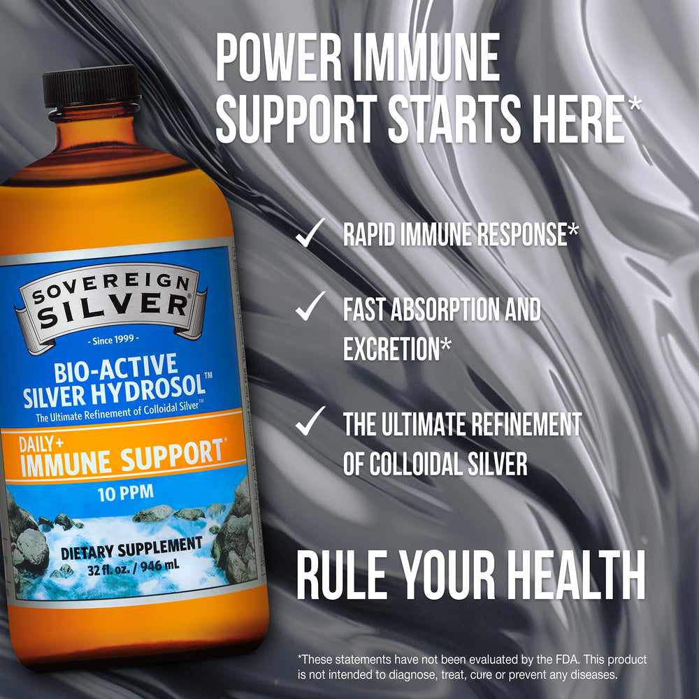 Sovereign Silver Immune Support 32 oz bottle for extended use.