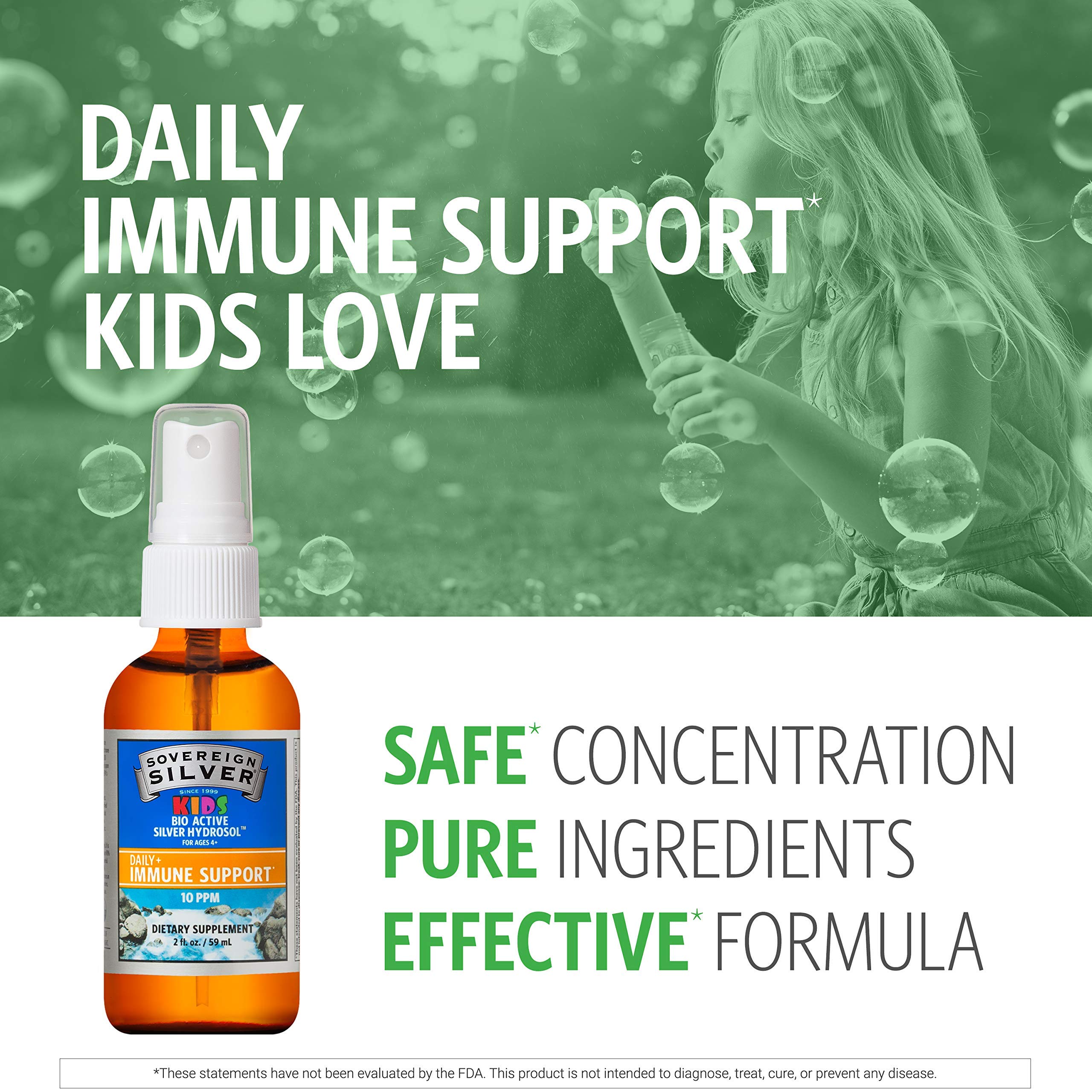 Sovereign Silver Kids immune spray mist showing kid-friendly application.