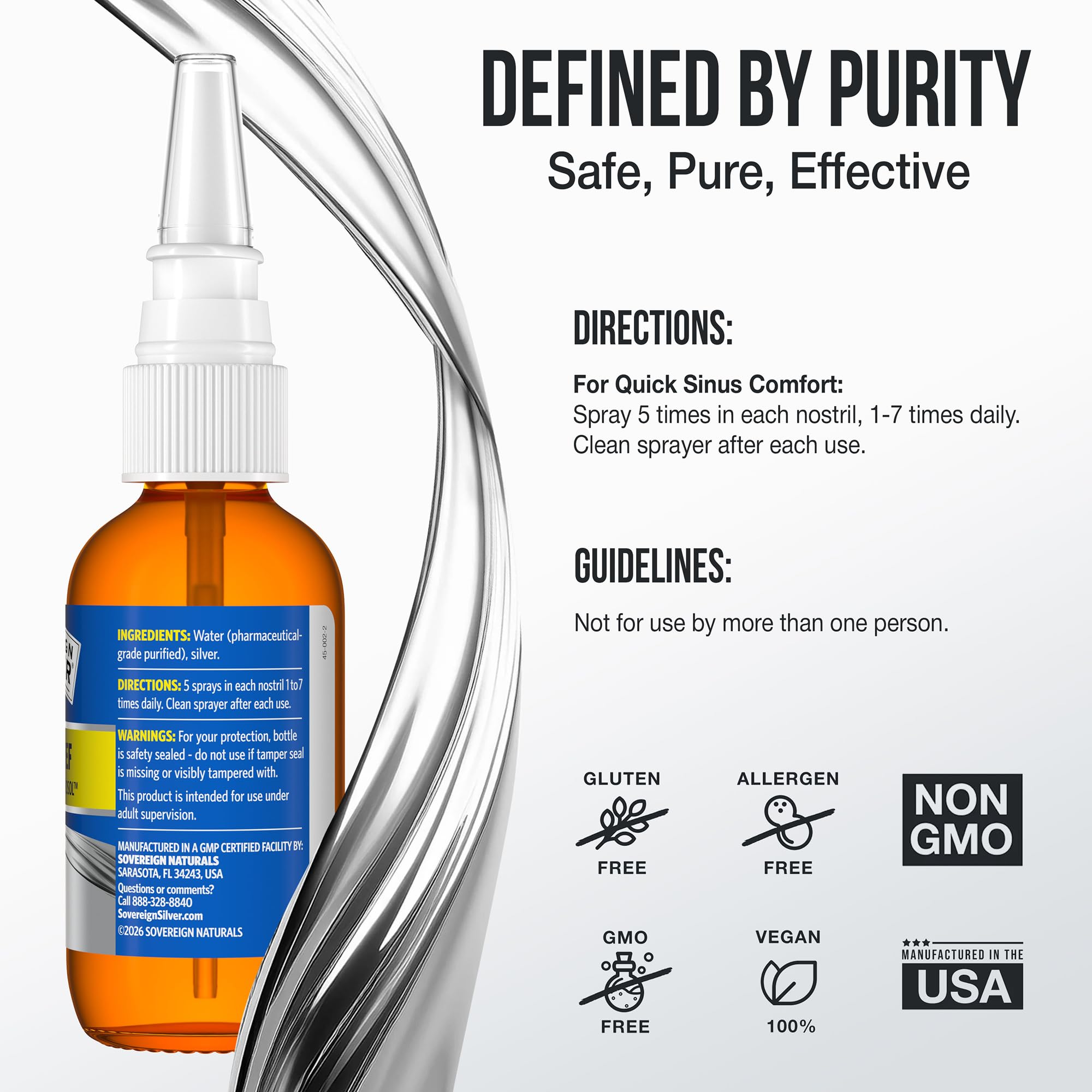 Sovereign Silver spray nasal, uso cómodo, ideal para familias y uso diario.