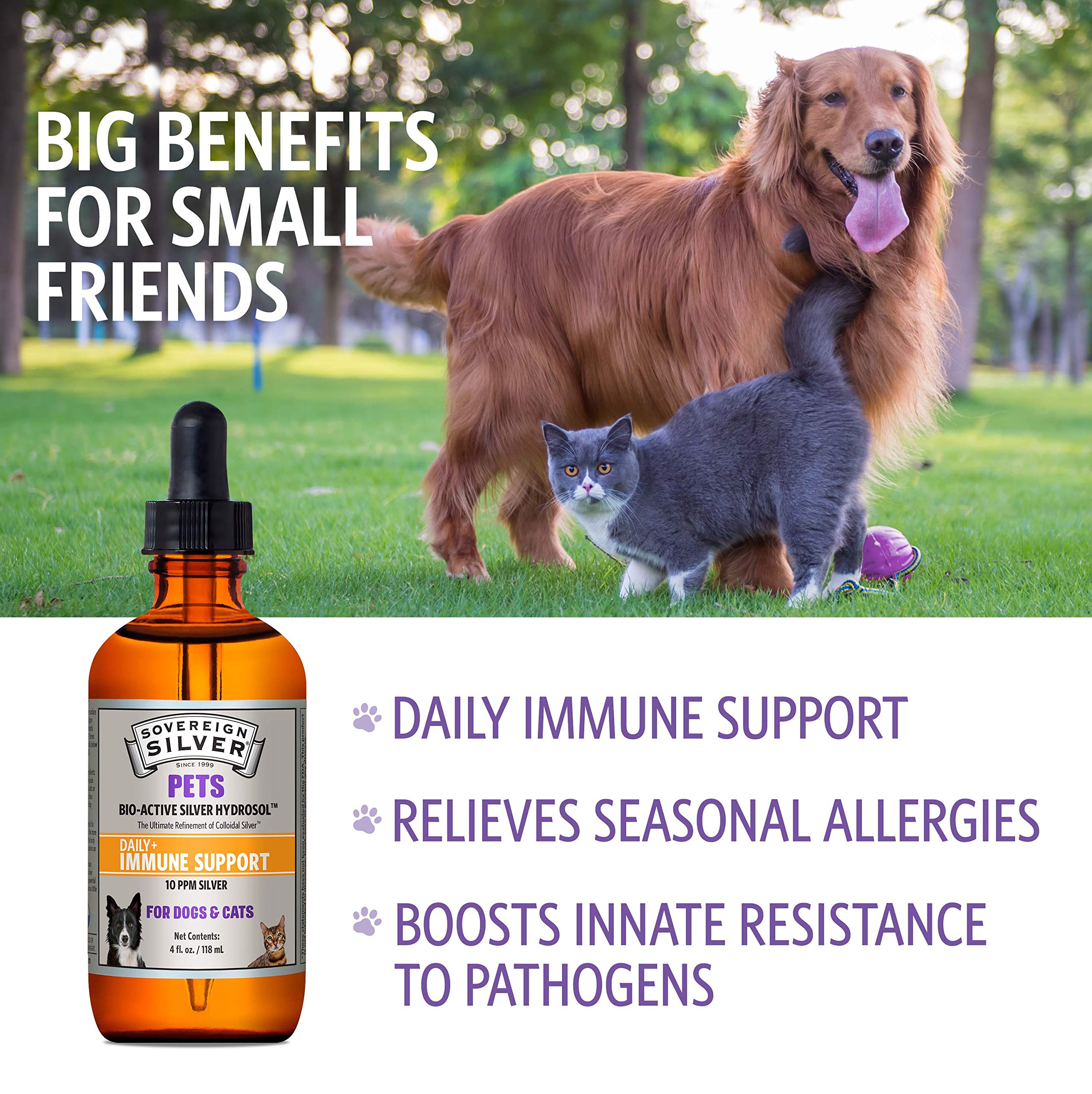 Sovereign Silver Pets Immune Support dropper for precise pet dosing.