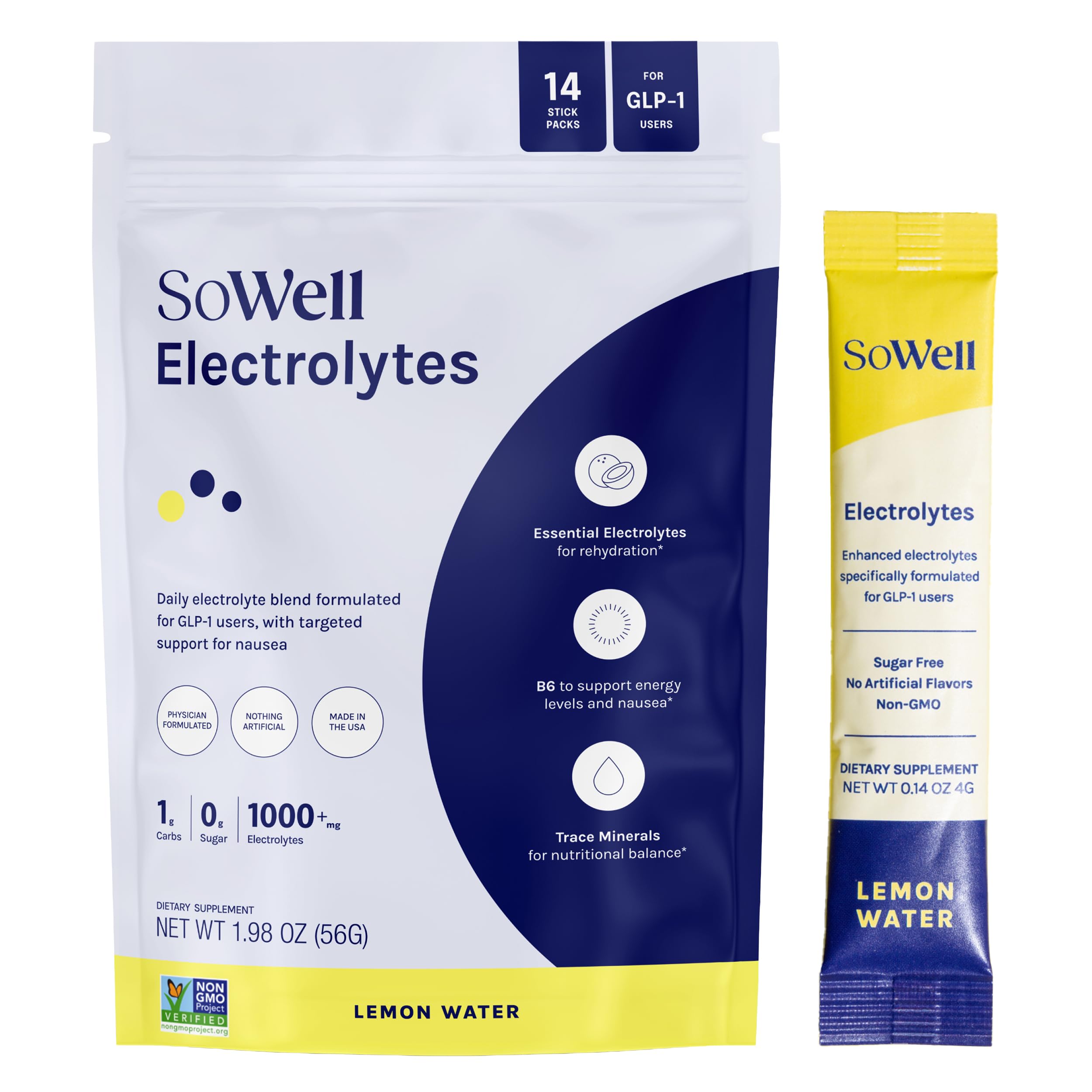 SoWell Electrolytes lemon bottle pour for quick hydration on the go