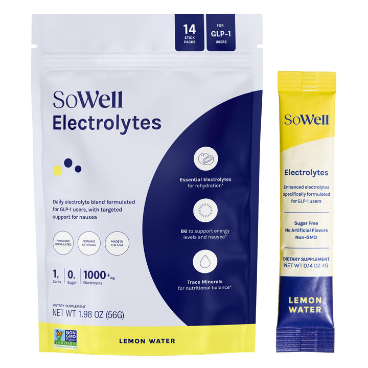 SoWell Electrolytes lemon bottle pour for quick hydration on the go