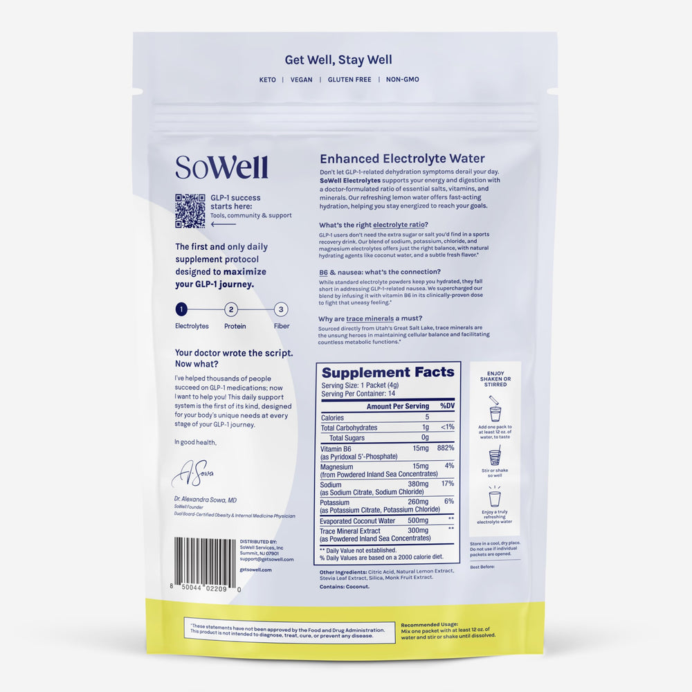 SoWell Electrolytes lemon box packaging for convenient daily hydration