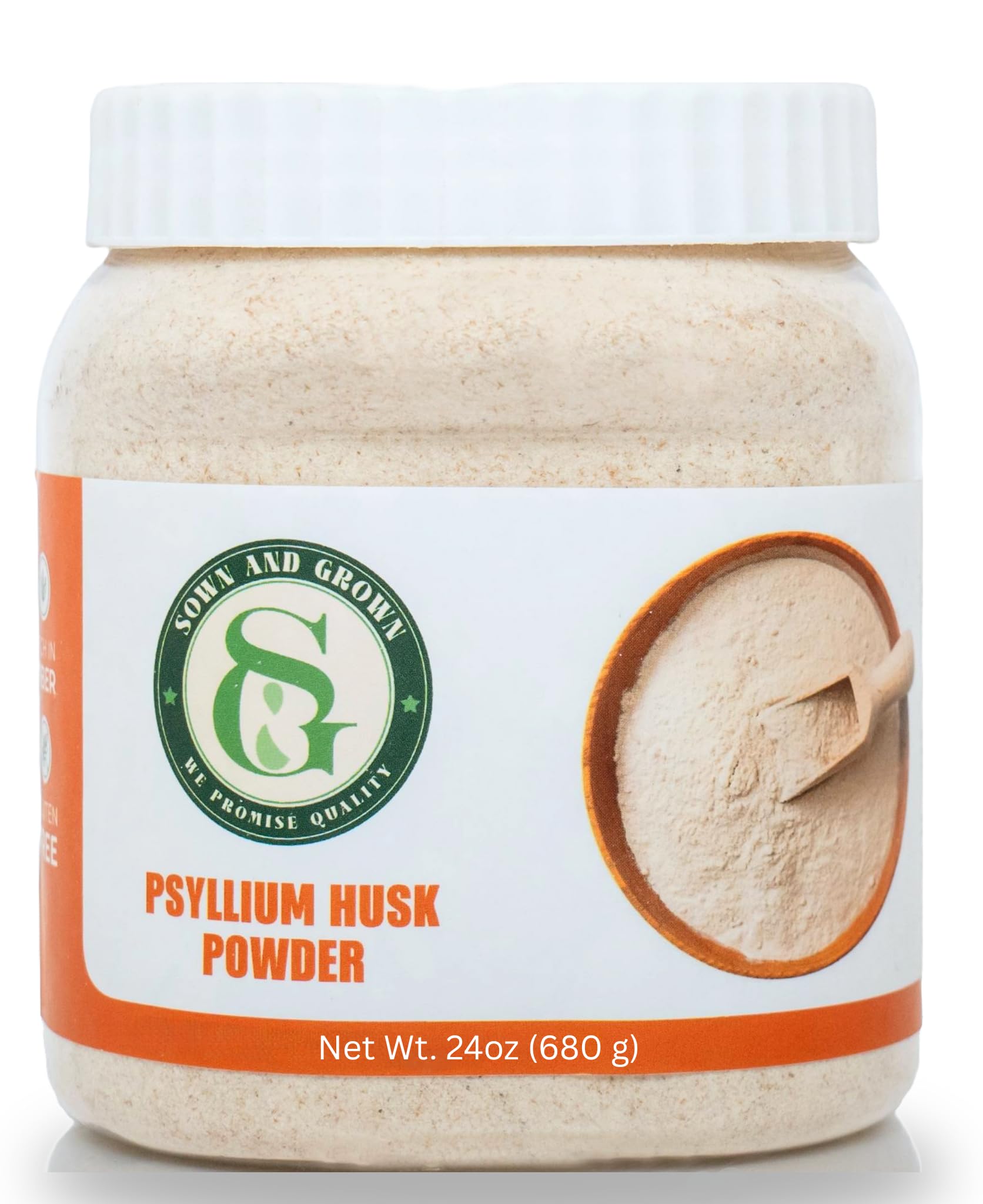 Sownandgrown psyllium husk powder bag closeup, fine texture for digestion support