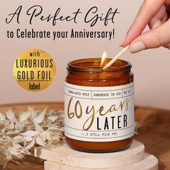 Soy and Sass 60-year anniversary candle sandalwood rose fragrance for romantic moments.