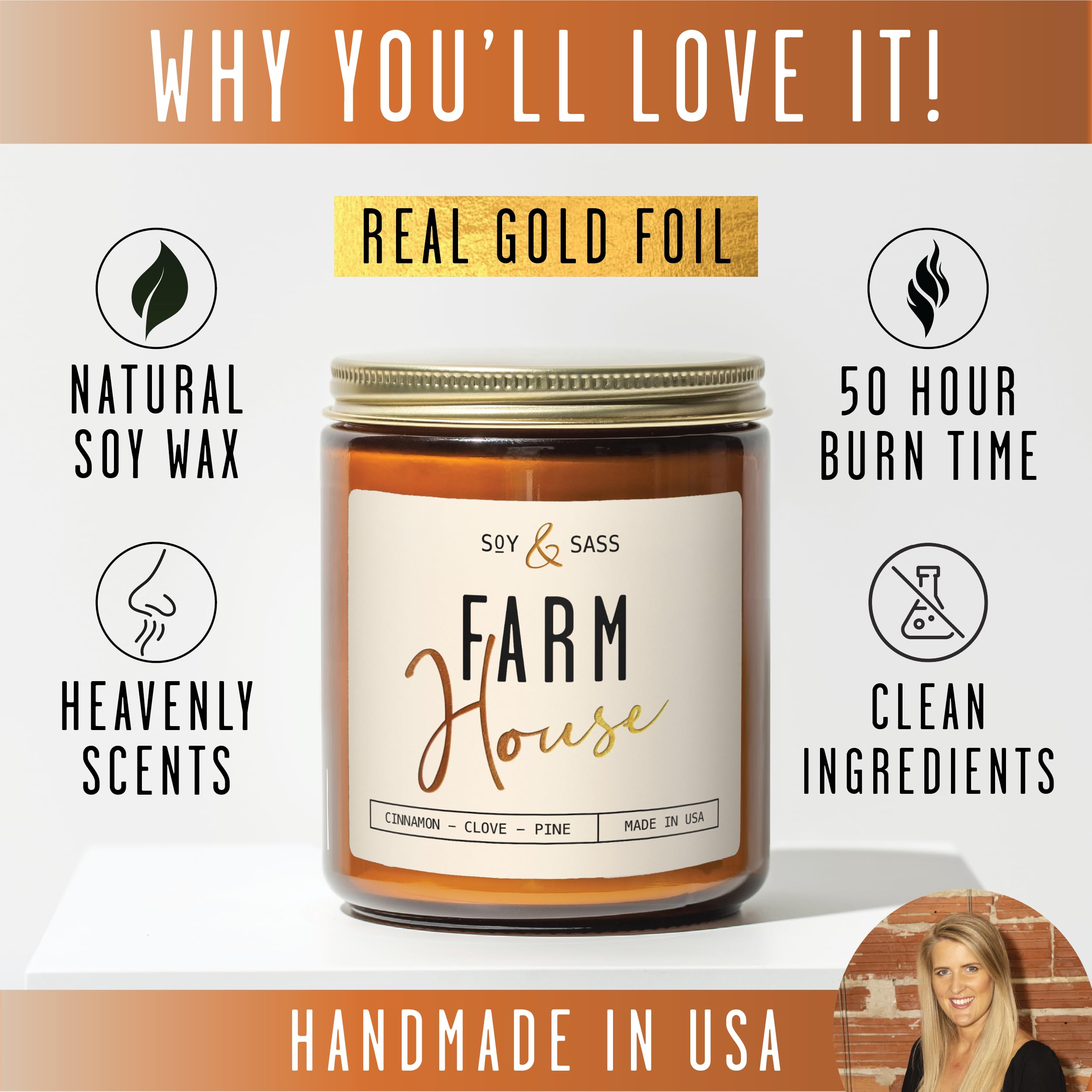 Elegant branding enhances farmhouse décor and gifting appeal.