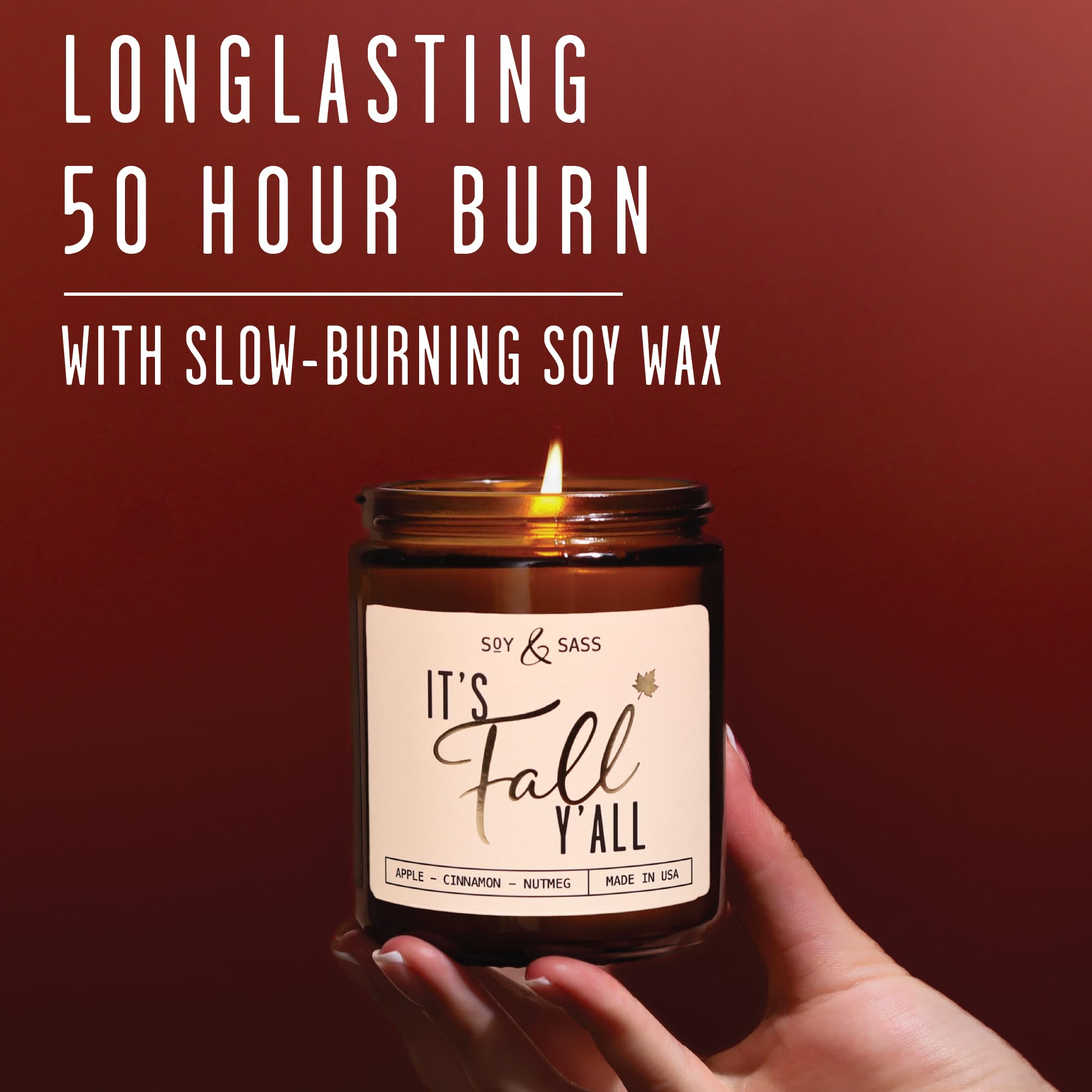 Soy and Sass fall scented candle in reusable jar supports eco friendly décor