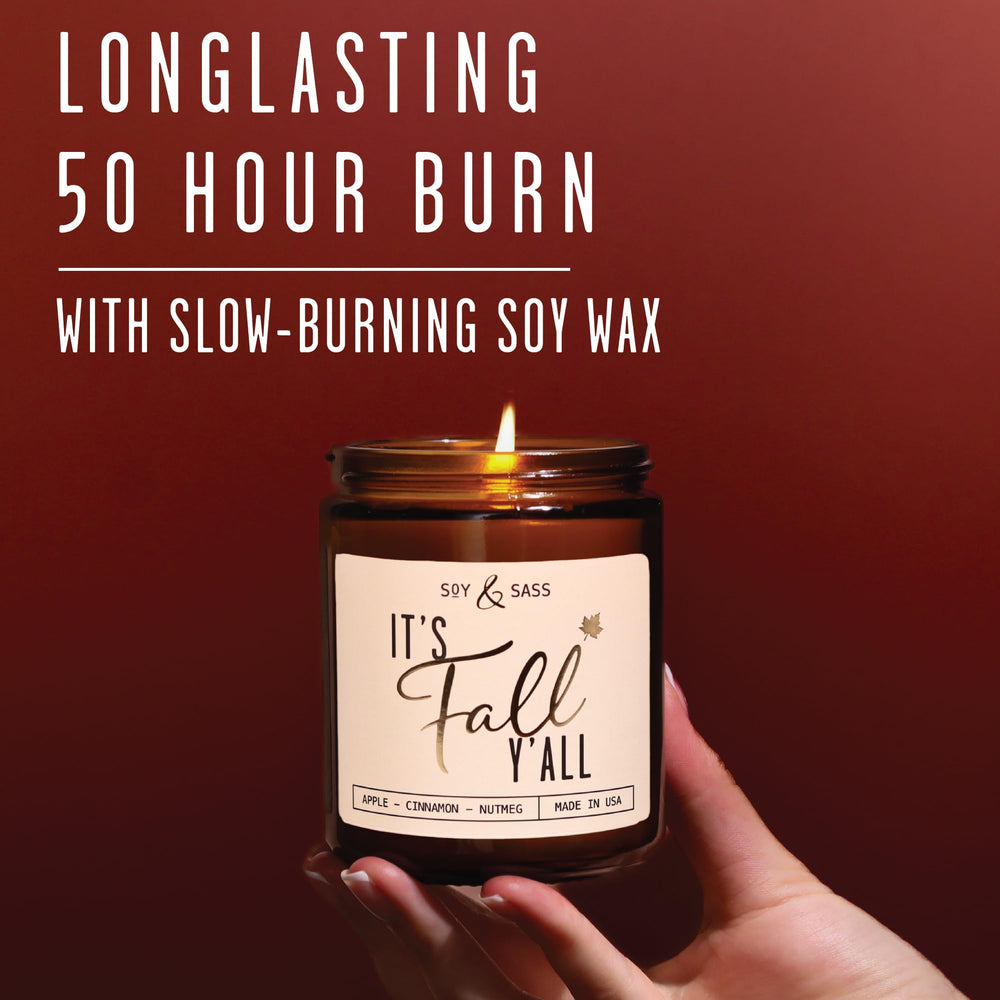 Soy and Sass fall scented candle in reusable jar supports eco friendly décor