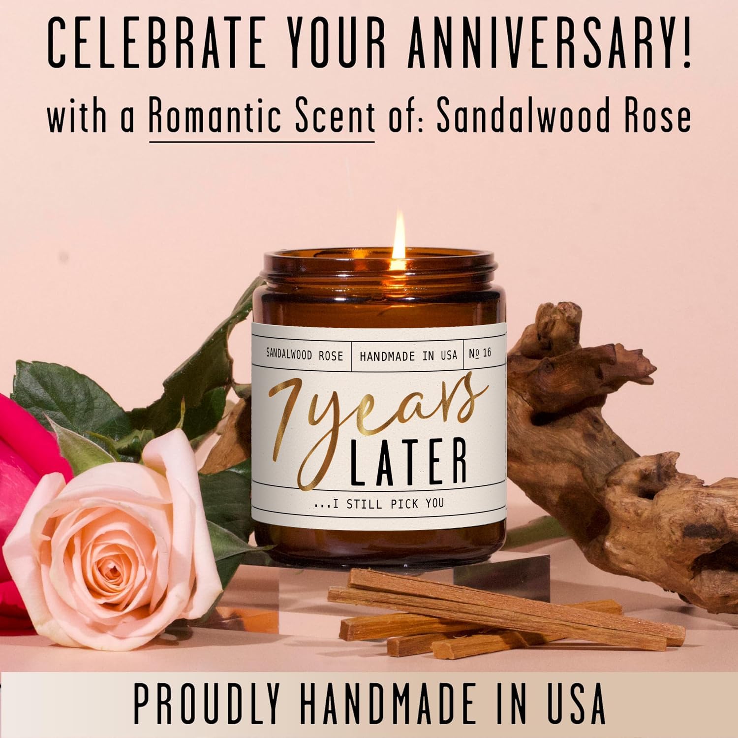 Soy and Sass sandalwood rose candle jar emits inviting warmth and a romantic ambiance.